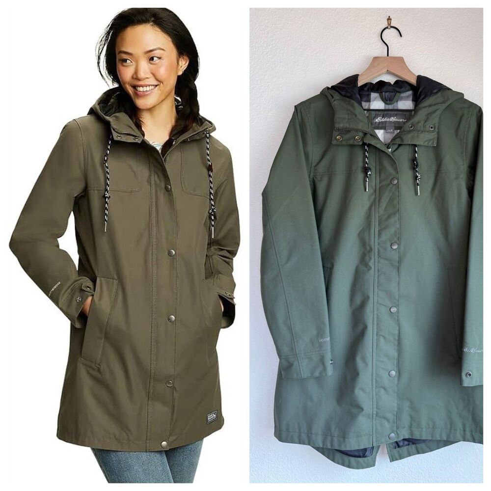 Eddie Bauer Charly Waterproof Rain Parka Jacket Women's Size M Olive Slate Green